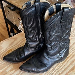 Black leather cowboy boots